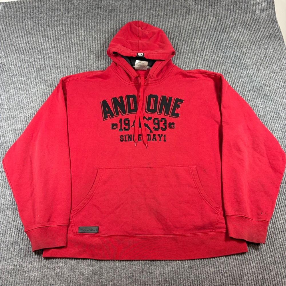Vintage‎ AND1 Hoodie Men's 2XL Red Sweatshirt Since Day 1 Basketball Graphic